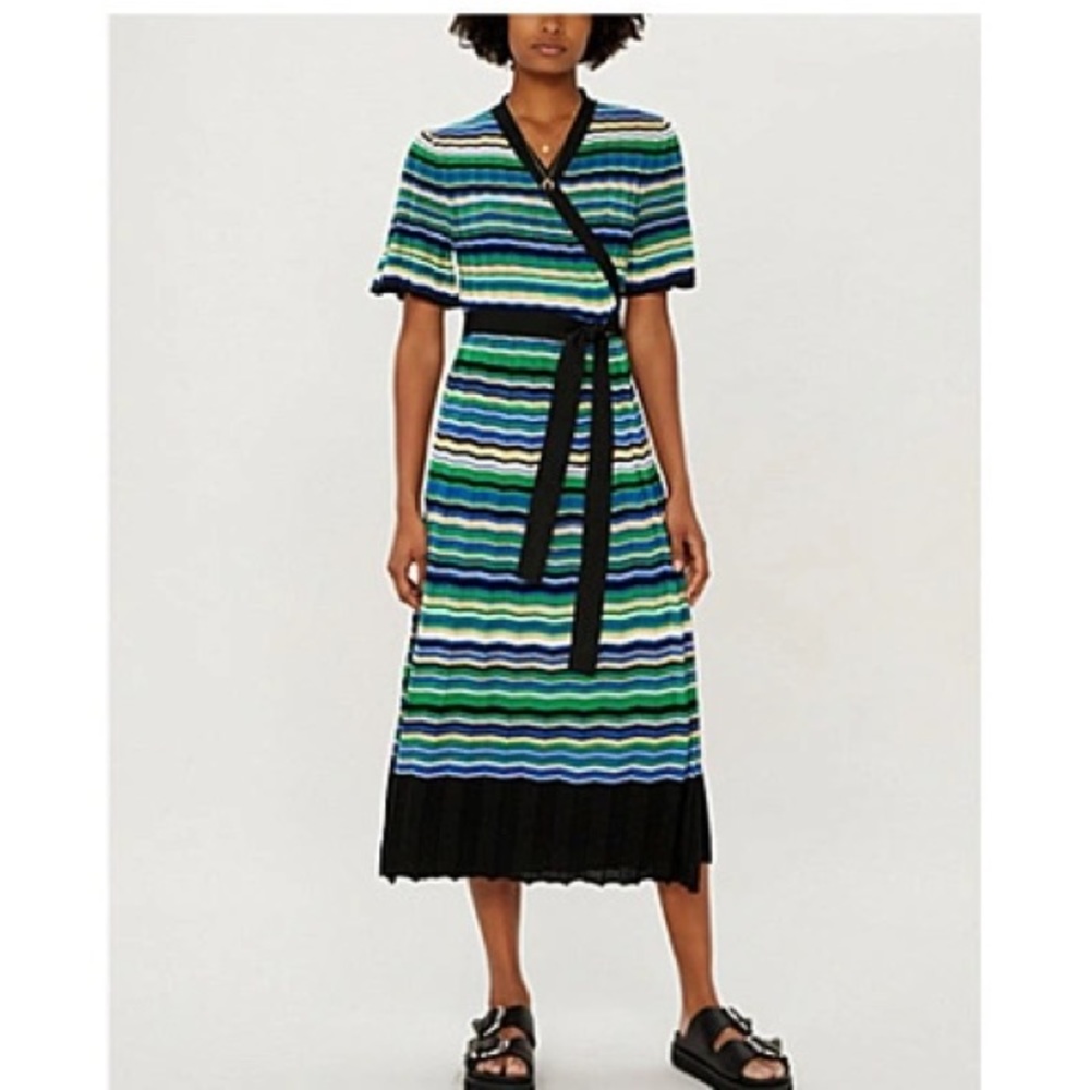 Maje Striped Knitted Maxi Wrap Dress